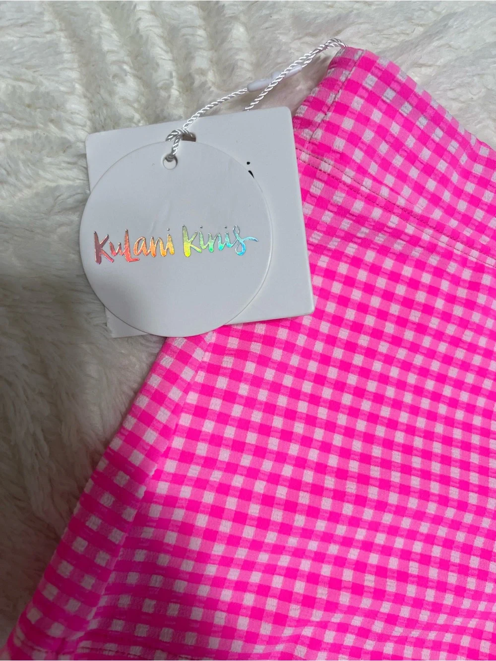 Kulani Kinis Pink Gingham Bikini Set S NWT Halter Top High Waist Cheeky Shorts